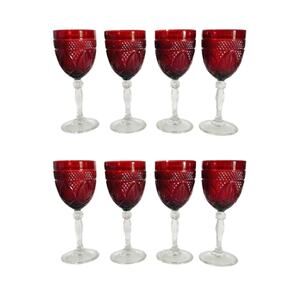 French Glass Ruby Red Crystal Stemware: Cristal d'Arques-Durand 1960s